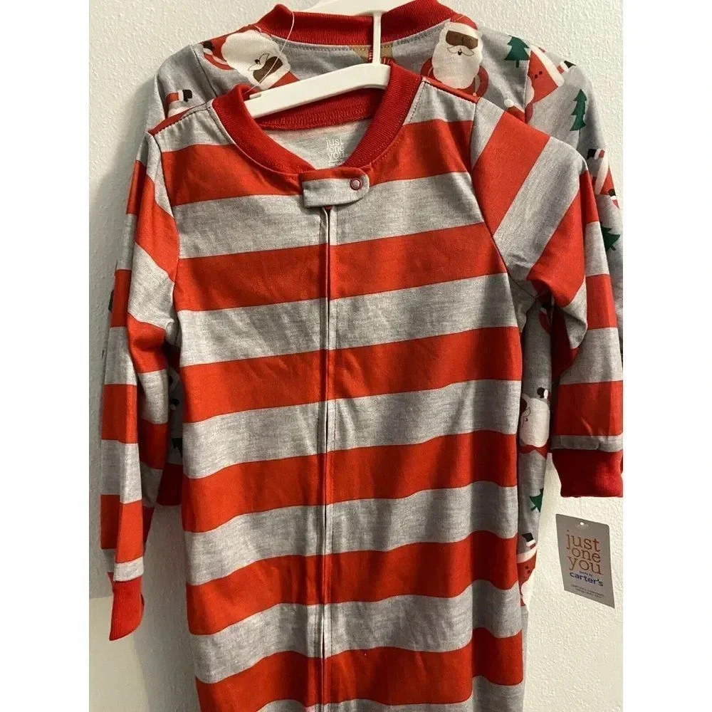Toddler Boys' 2pk African American Santa Footed Pajama -carter's Red/Gray 2T